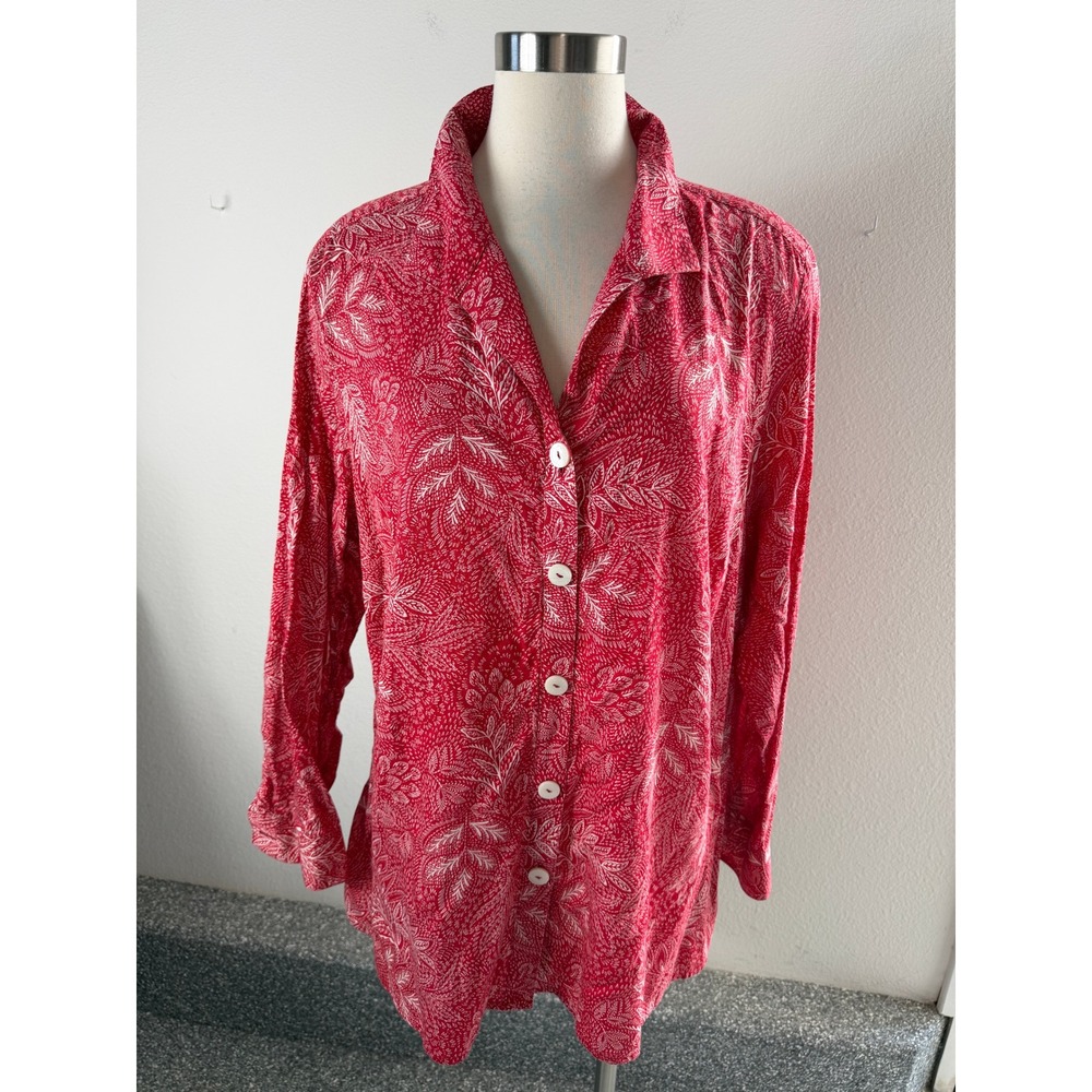 Foxcroft Womens Plus 20W Heritage Non Iron Red Paisley Cotton Button Up Shirt